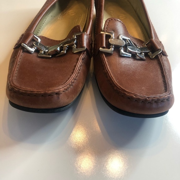 COLE HAAN Leather Metal Accent Driving Loafer 6 Horsebit Chain Link Career Brown - Picture 2 of 6